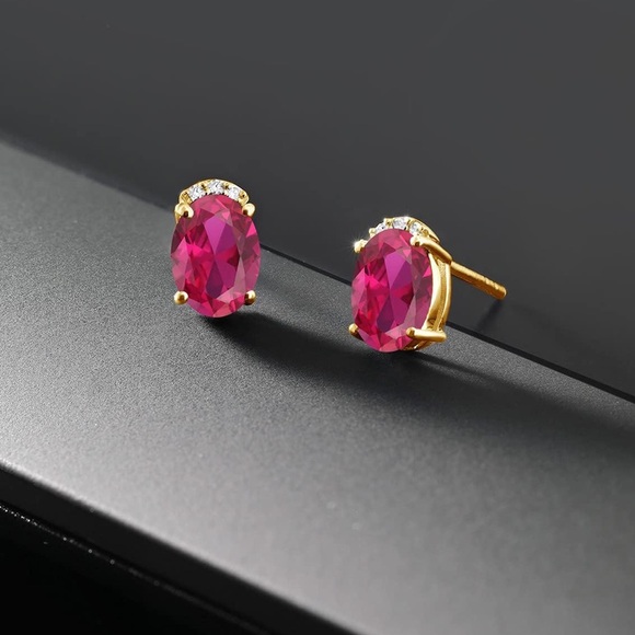 18k Diamond and Ruby Stud Earrings - Picture 2 of 5